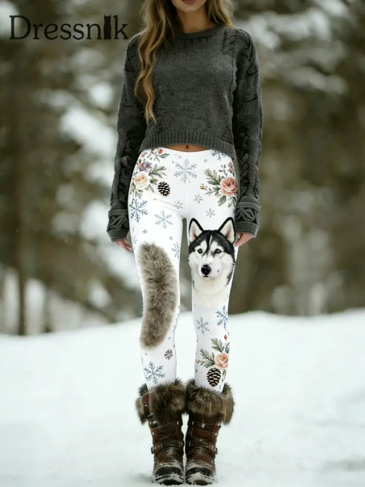 Damen Vintage Tier kunst druck bequeme Leggings A / S