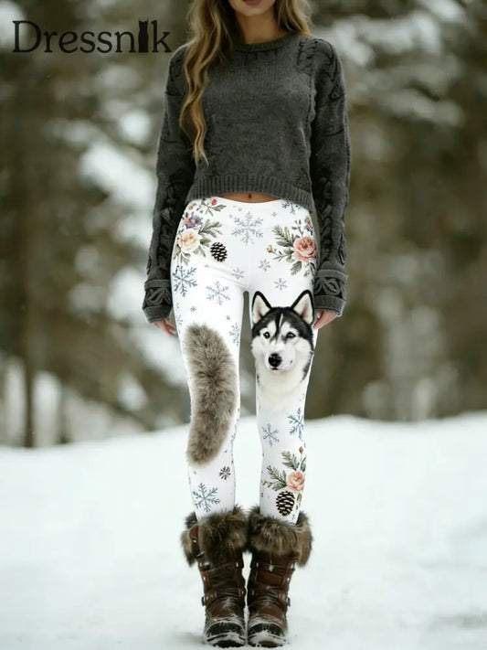 Damen Vintage Tier kunst druck bequeme Leggings A / S