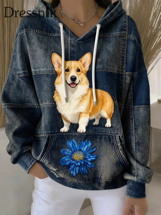 Damen Vintage Tier kunst druck Casual Retro Hoodie A / S
