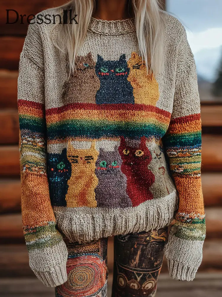 Damen Vintage-Tops mit Katzen druck als bild / S