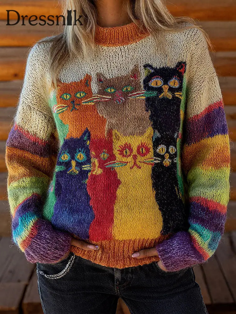 Damen Vintage-Tops mit Katzen druck als bild / S