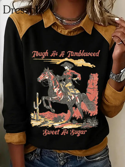 Damen Vintage Tough wie ein Tumbleweed süß wie Zucker Cowgirl und Pferd Print Casual Sweatshirt schwarz / S