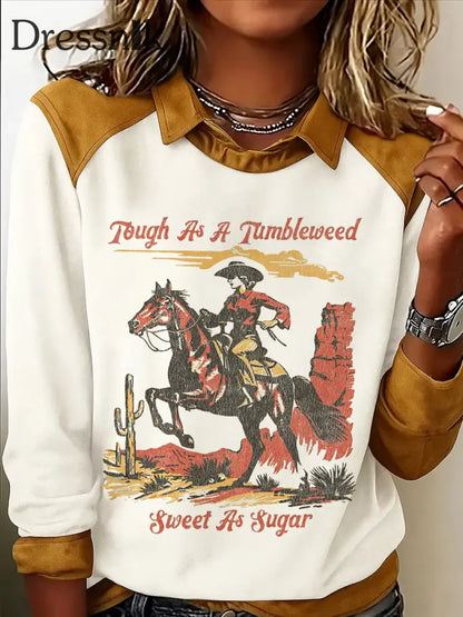 Damen Vintage Tough wie ein Tumbleweed süß wie Zucker Cowgirl und Pferd Print Casual Sweatshirt weiß / S