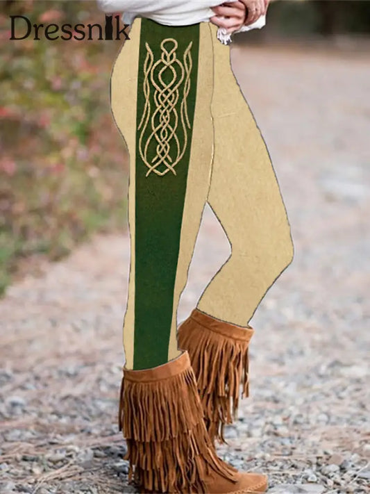 Damen Vintage Tree of Life Celtic Chunky Stricken Komfort Unterteile Grün / S