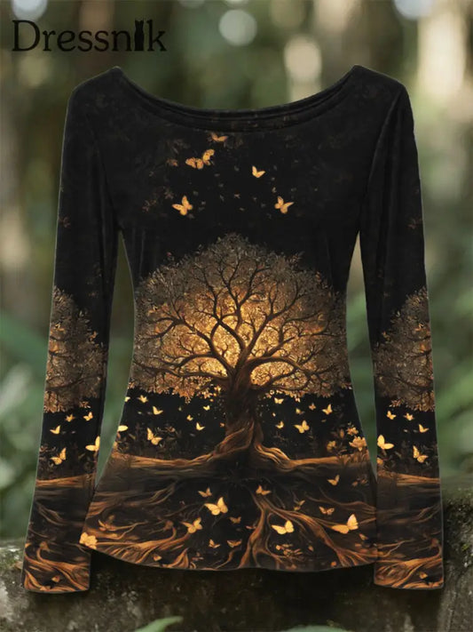 Damen Vintage Viking Tree of Life Rundhals Langarm Shirt als bild / S