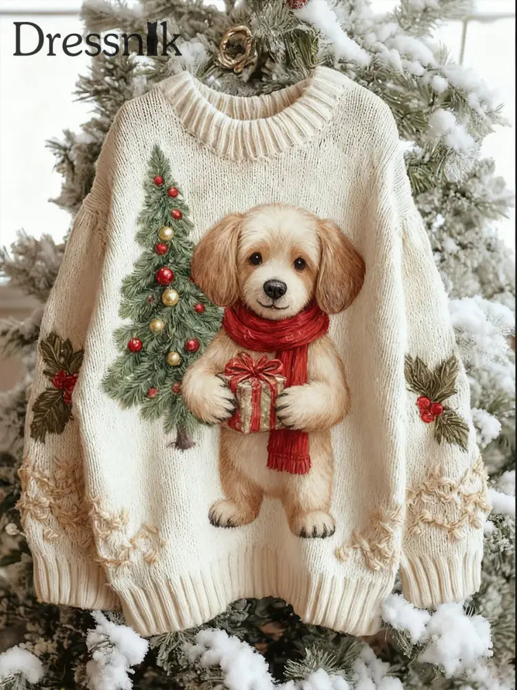 Damen Vintage Weihnachten Tier Kunst Druck Komfortable Freizeit Pullover A / S