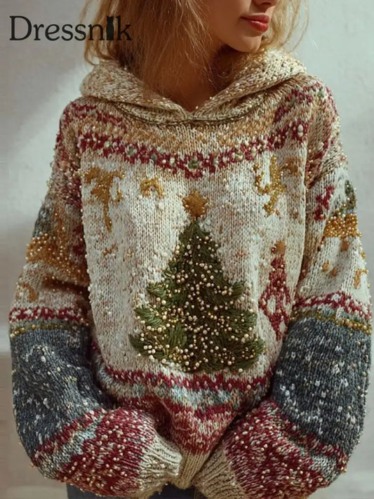 Damen Vintage Weihnachts baum Strick pullover als bild / S