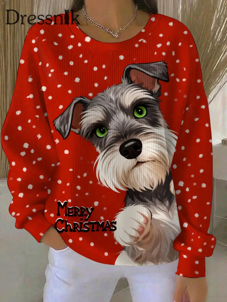 Damen Vintage Weihnachts hund Bedrucktes Sweatshirt als bild / S