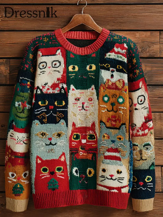 Damen Vintage Weihnachts kunstdruck Bequeme Freizeit pullover A / S
