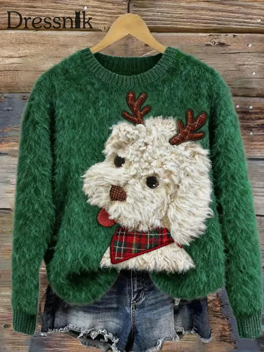 Damen Vintage Weihnachts kunstdruck Bequeme Freizeit pullover A / S
