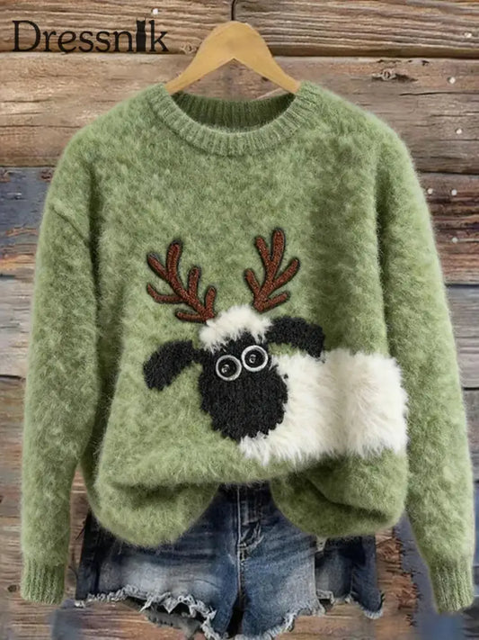 Damen Vintage Weihnachts kunstdruck Bequeme Freizeit pullover A / S