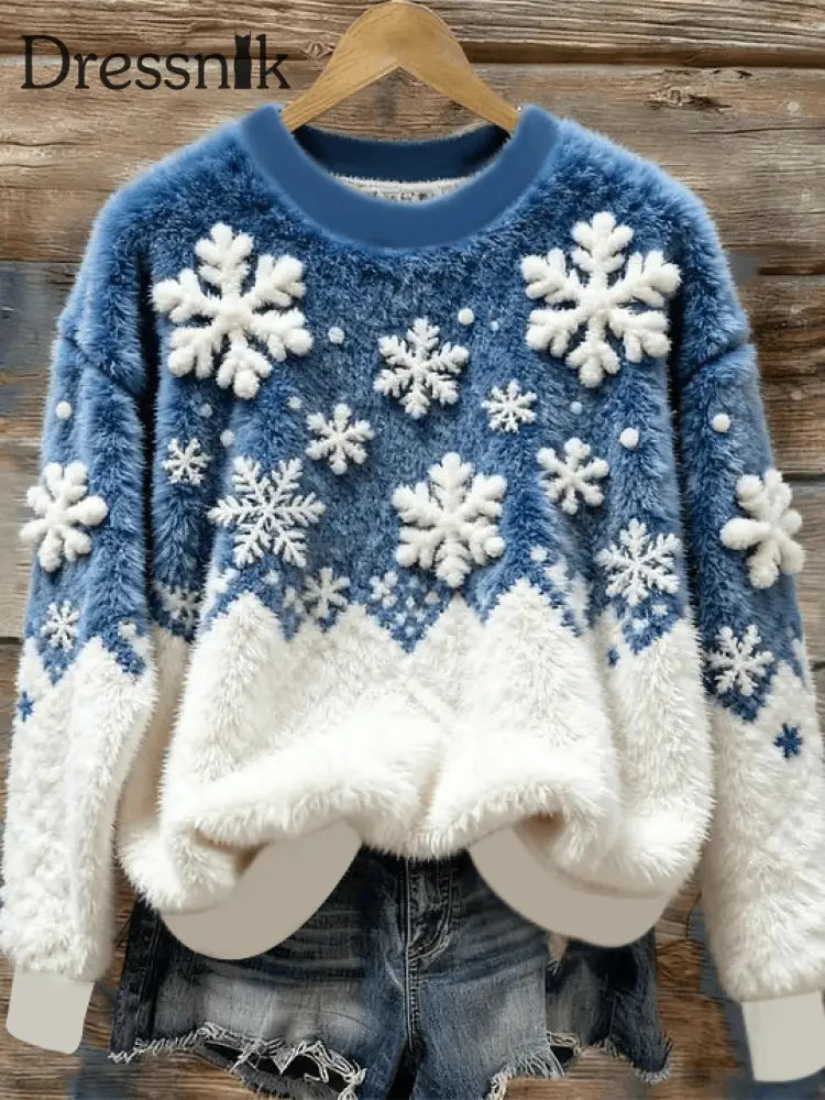 Damen Vintage Weihnachts schneeflocke bedrucktes Flanell-Sweatshirt als bild / S