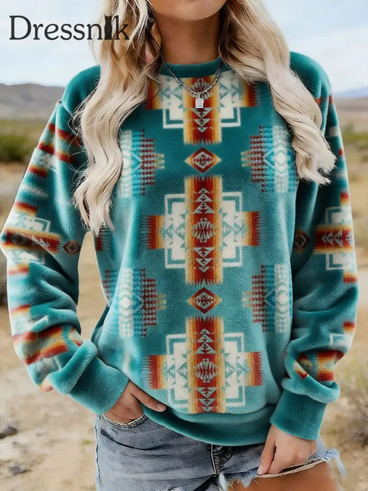 Damen Vintage Western Azteken Kunst Flanell Sweatshirt als bild / S