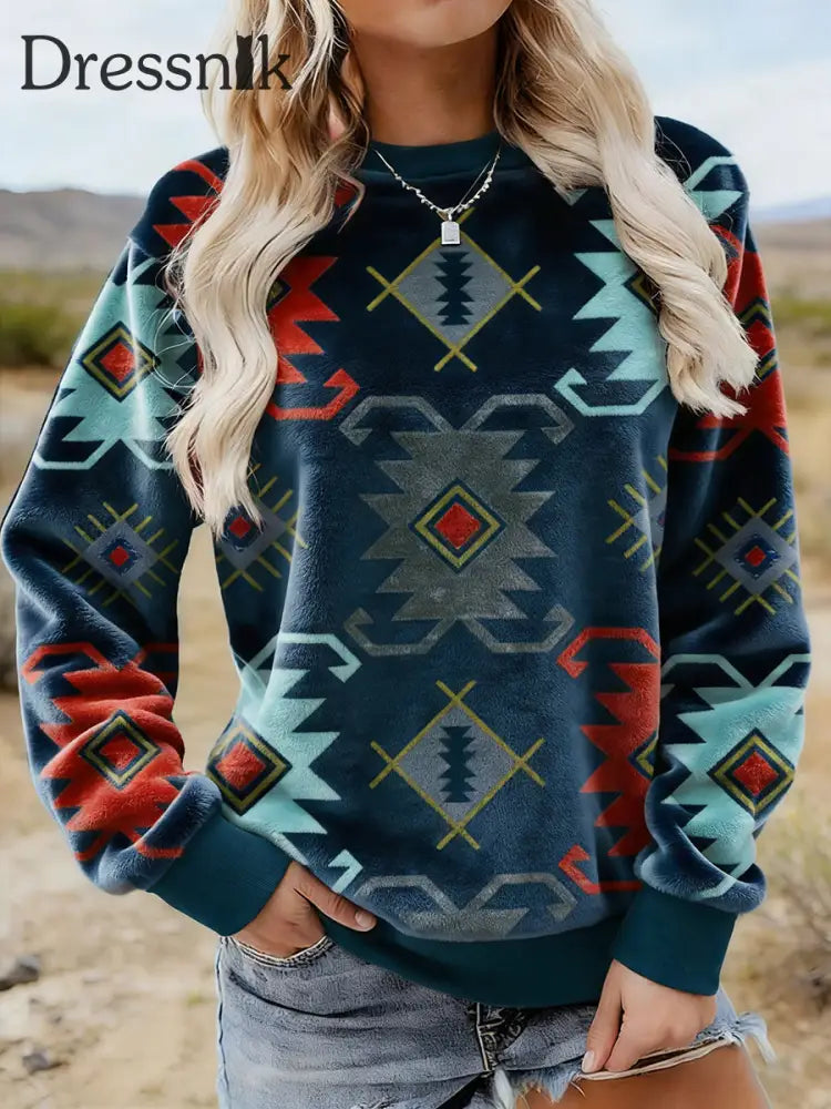 Damen Vintage Western Azteken Kunst Flanell Sweatshirt als bild / S