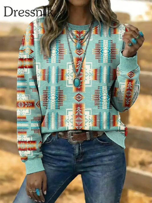 Damen Vintage Western Azteken Kunst Sweatshirt als bild / S