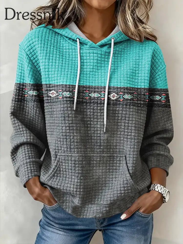 Damen Vintage Western Azteken Muster Taschen Hoodie als bild / S