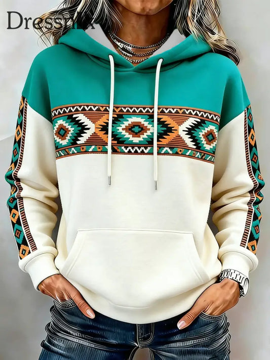 Damen Vintage Western Azteken Muster Taschen Hoodie Bild 1 / S