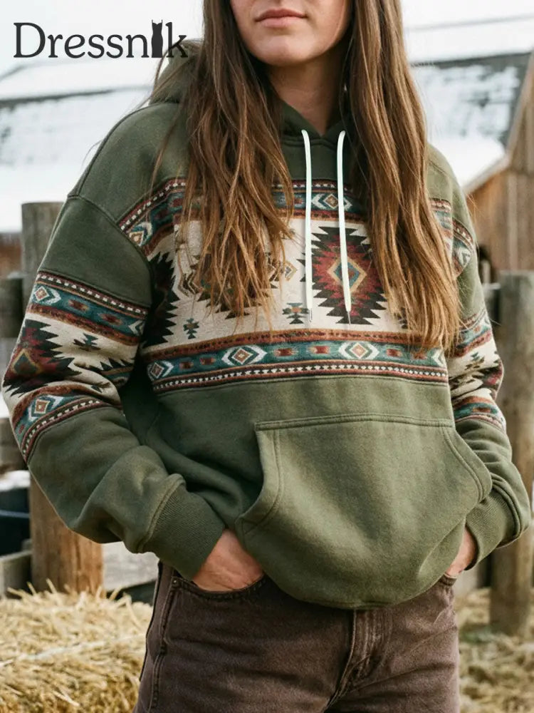 Damen Vintage Western Azteken Muster Taschen Hoodie Bild 1 / S