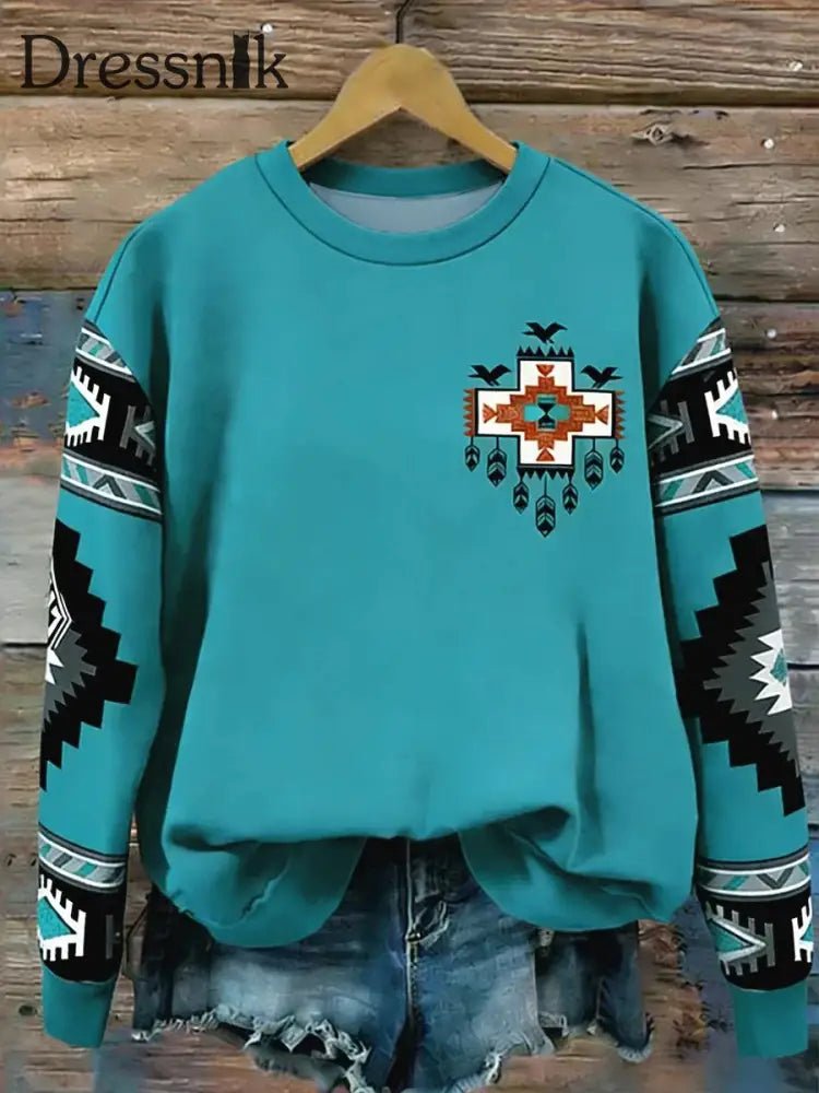 Damen Vintage Western Azteken Print Casual Sweatshirt Bild 1 / S