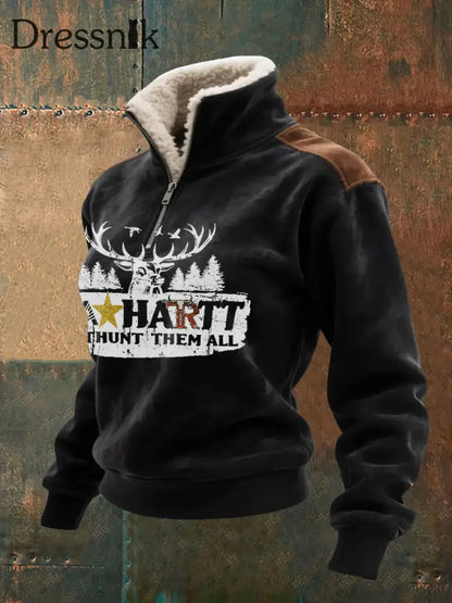 Damen Vintage Western bedrucktes Casual Sweatshirt Schwarz / S