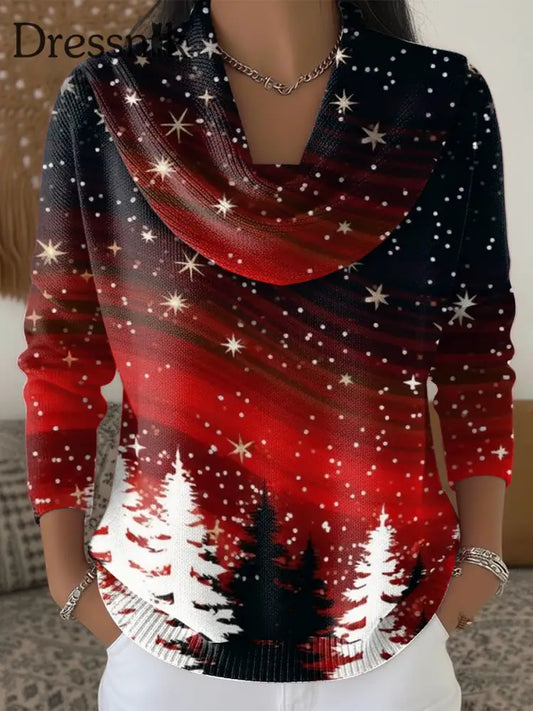 Damen Weihnachten Burgund Casual Pullover Schwarz / S