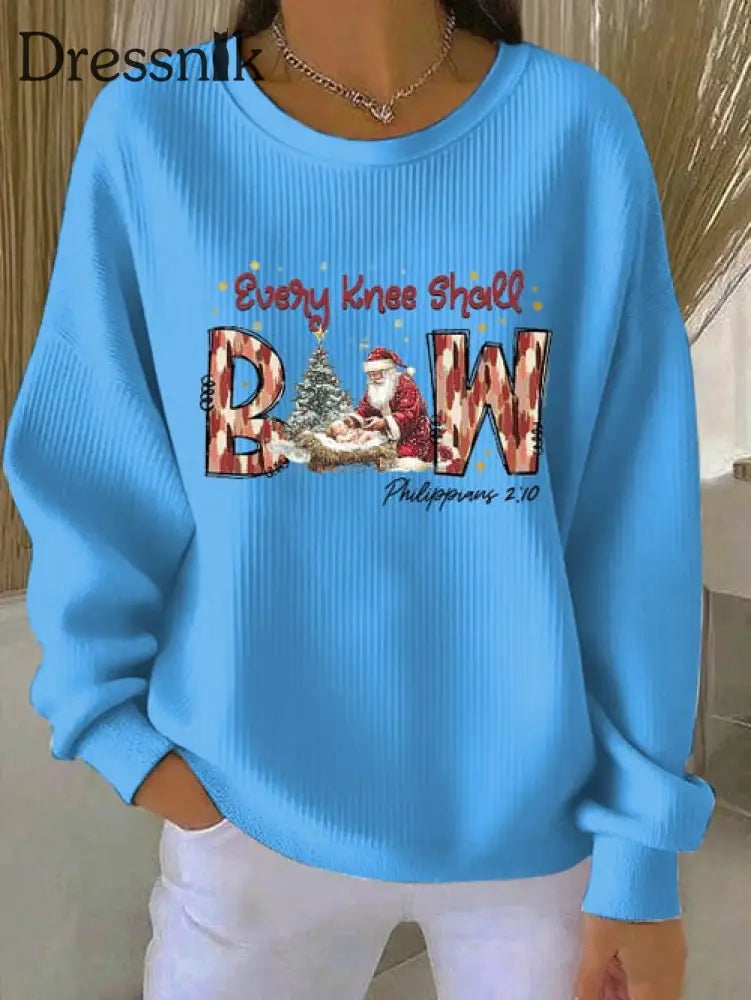 Damen weihnachten kombiniert mit Glaubens druck Geripptes Rundhals-Sweatshirt Blau / S
