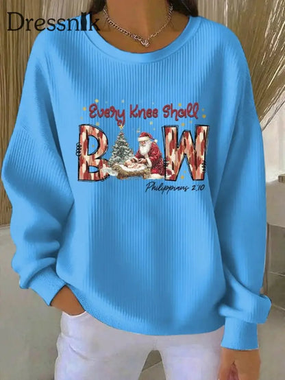 Damen weihnachten kombiniert mit Glaubens druck Geripptes Rundhals-Sweatshirt Blau / S