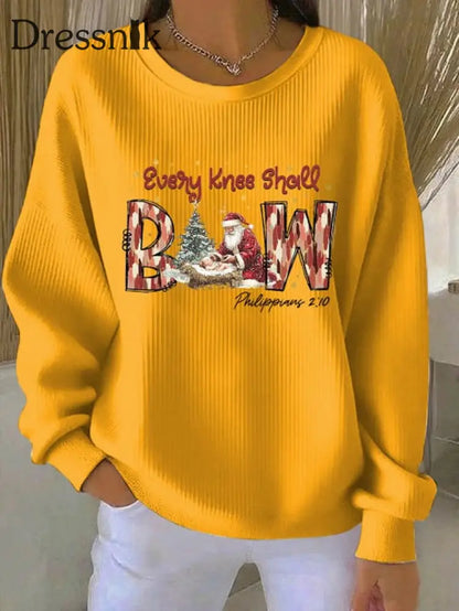 Damen weihnachten kombiniert mit Glaubens druck Geripptes Rundhals-Sweatshirt Gelb / S