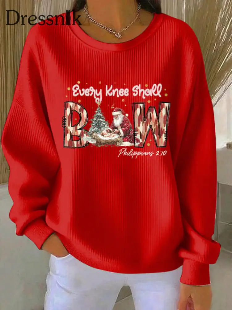 Damen weihnachten kombiniert mit Glaubens druck Geripptes Rundhals-Sweatshirt Rot / S