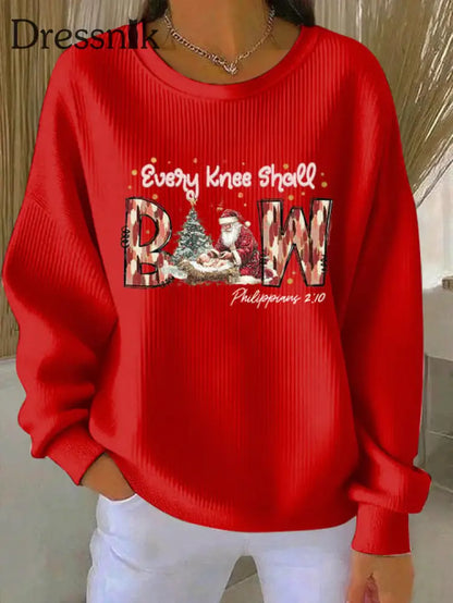 Damen weihnachten kombiniert mit Glaubens druck Geripptes Rundhals-Sweatshirt Rot / S