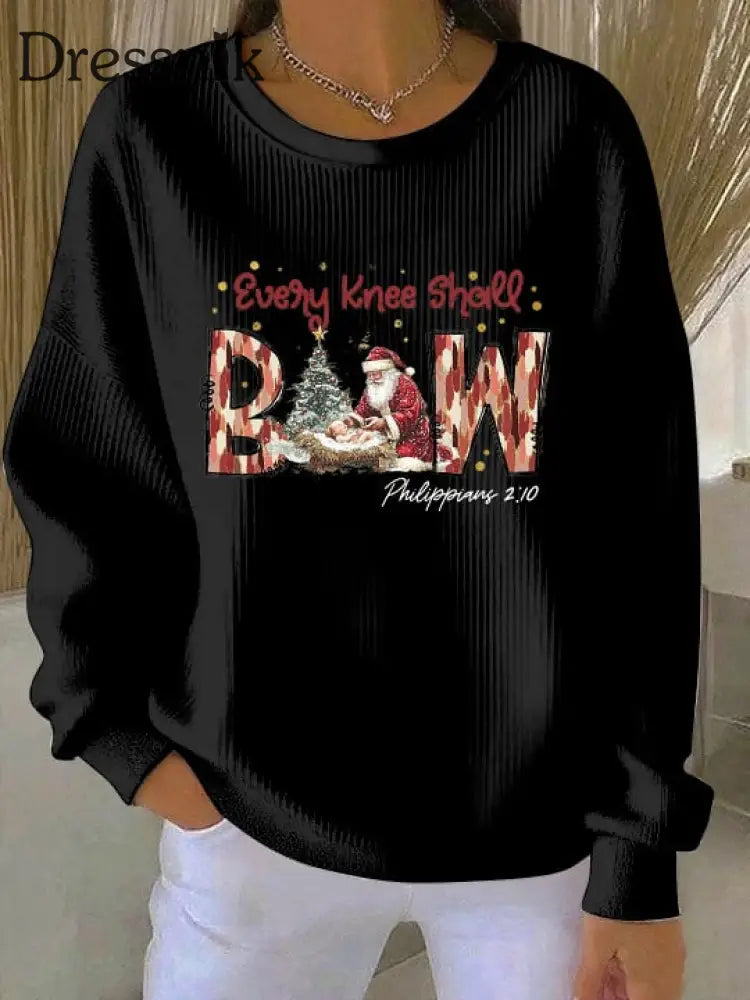 Damen weihnachten kombiniert mit Glaubens druck Geripptes Rundhals-Sweatshirt Schwarz / S