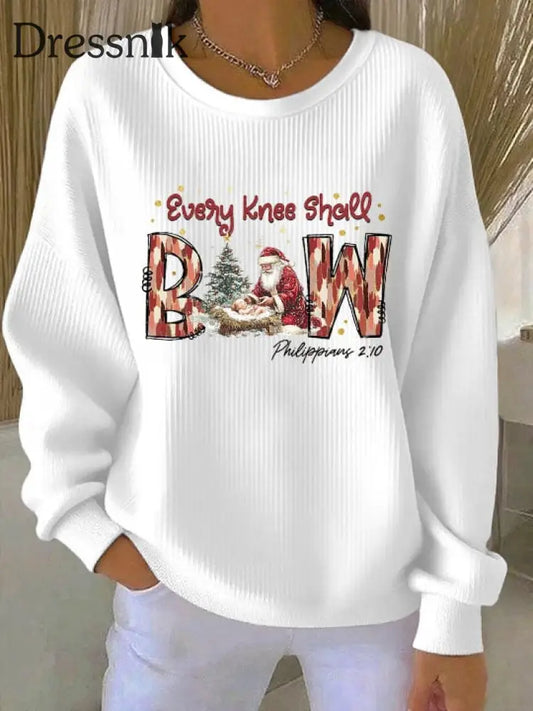 Damen weihnachten kombiniert mit Glaubens druck Geripptes Rundhals-Sweatshirt Weiß / S