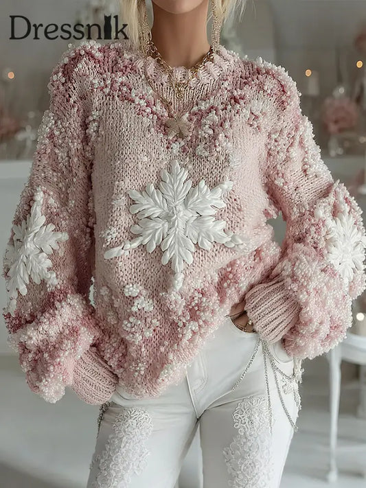 Damen Weihnachten rosa Schneeflocke bedruckte Oberteile Rosa / S