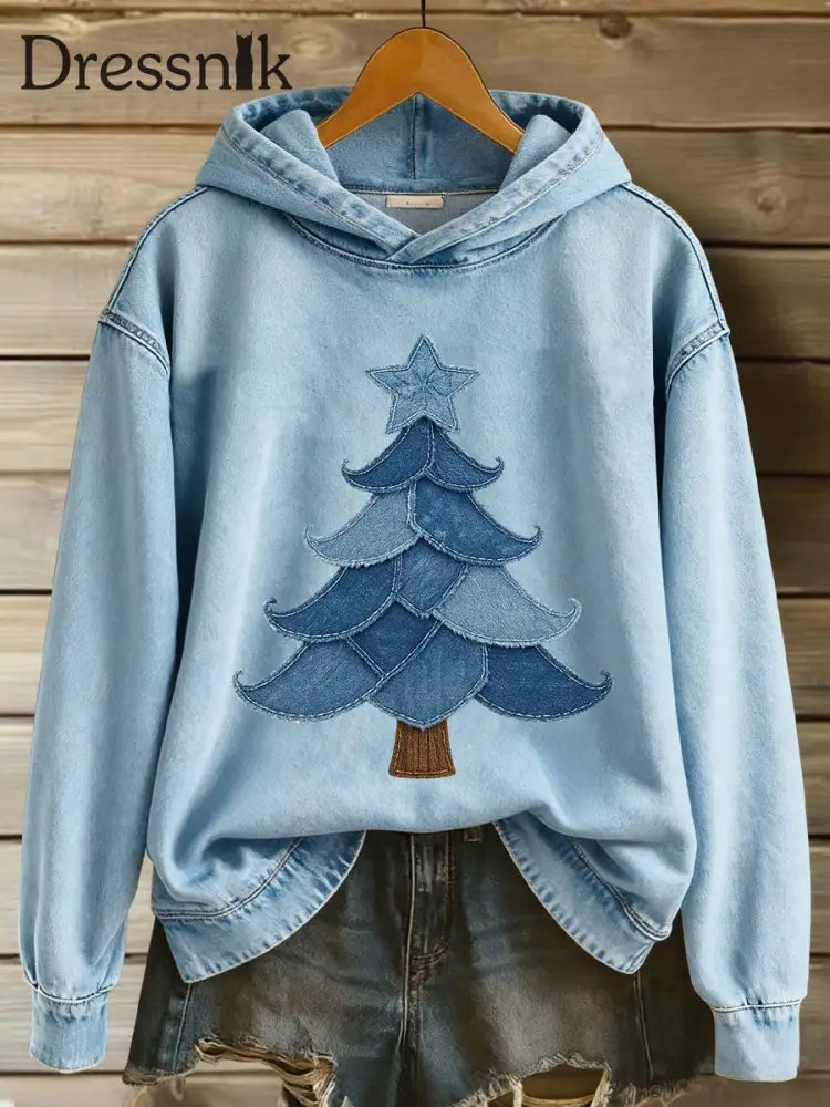 Damen Weihnachts baum Print Casual Hoodie blau / S