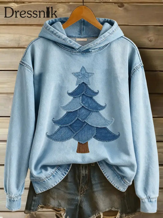 Damen Weihnachts baum Print Casual Hoodie blau / S