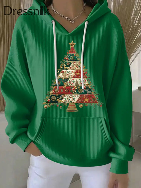 Damen Weihnachts baum Print Casual Hoodie Grün / S