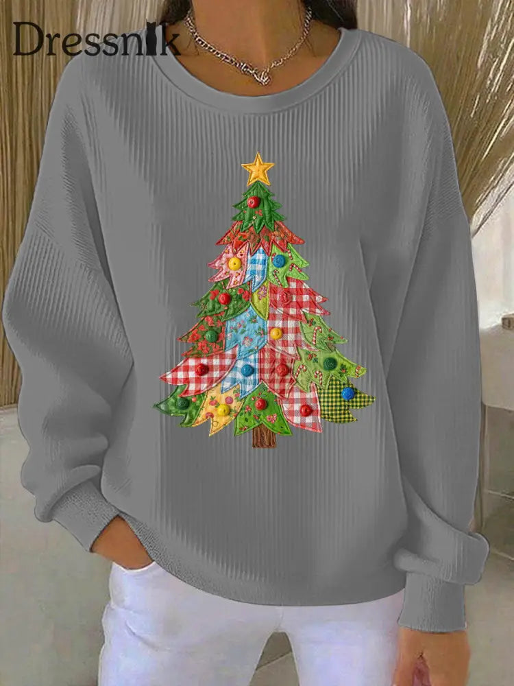 Damen Weihnachts baum Print Casual Sweatshirt Grau / S