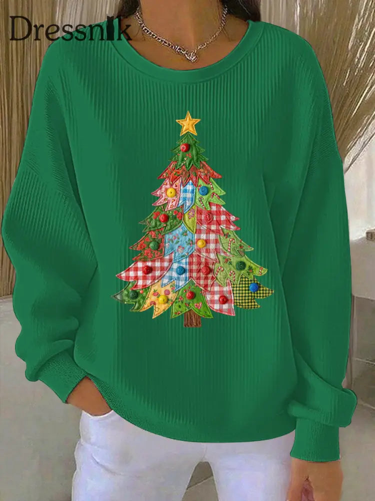 Damen Weihnachts baum Print Casual Sweatshirt Grün / S