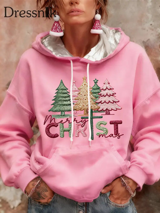 Damen Weihnachts baum Print Casual Sweatshirt Rosa / S