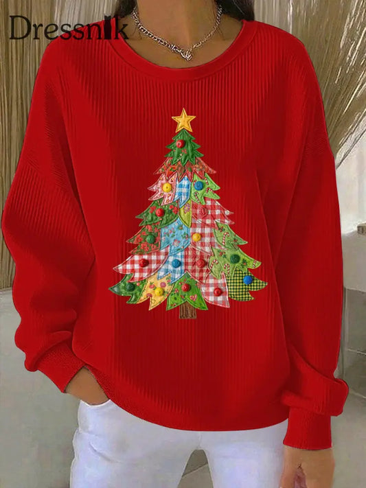 Damen Weihnachts baum Print Casual Sweatshirt Rot / S