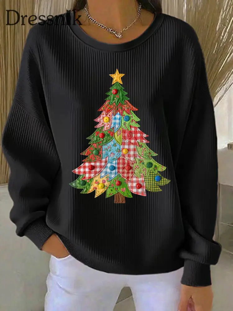 Damen Weihnachts baum Print Casual Sweatshirt Schwarz / S