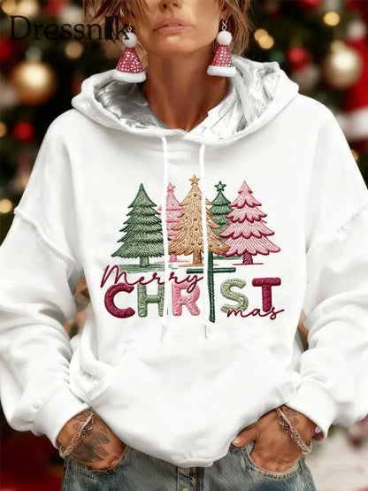 Damen Weihnachts baum Print Casual Sweatshirt Weiß / S