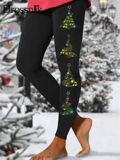 Damen Weihnachts Baum Print Mode Leggings