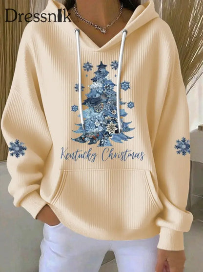 Damen-Weihnachts-Bedruckte Tops Beige / S