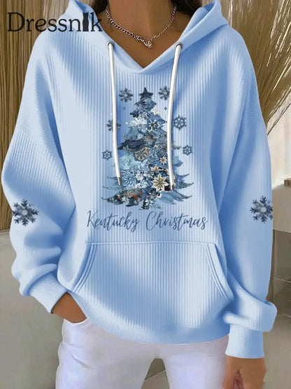 Damen-Weihnachts-Bedruckte Tops Hellblau / S