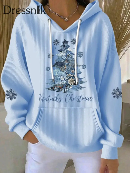 Damen-Weihnachts-Bedruckte Tops Hellblau / S