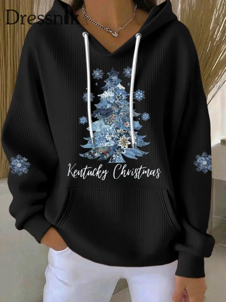 Damen-Weihnachts-Bedruckte Tops Schwarz / S