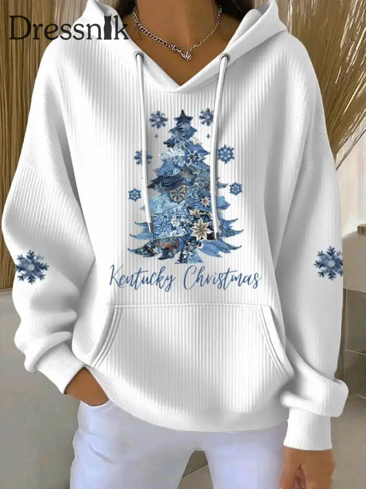 Damen-Weihnachts-Bedruckte Tops Weiß / S