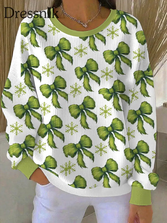 Damen-Weihnachts bogen gerippt Rundhals-Sweatshirt als bild / S