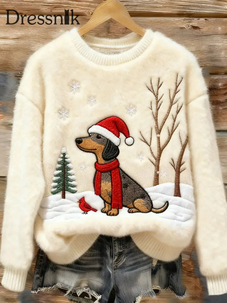 Damen Weihnachts dackel Hund Kunst Gemütliche Flanell Pullover als bild / S
